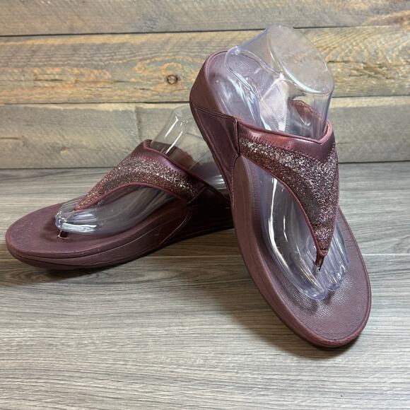 FitFlop Lulu Glitter Toe Post Thong Sandal Size 10 Wobbleboard Wedge Slip On - Picture 1 of 16
